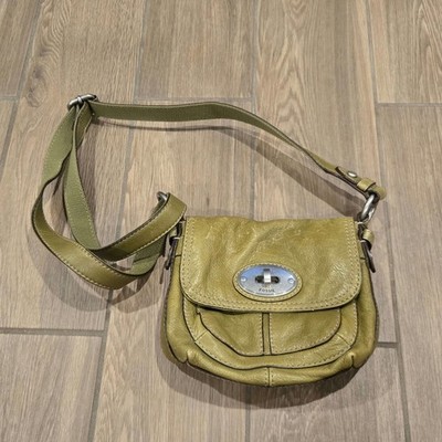 Y2K Fossil Maddox small crossbody Bag Turn Lock Pebbled Leather olive green