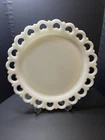 Vntg Milk Glass 13" Cake Serving Platter Reticulated Scalloped Heart Rim