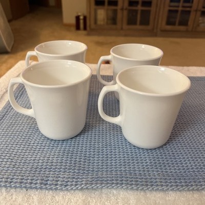 VTG Classic Corning USA White Coffee Mugs Tea Cups D Handle Set of Four (4) EUC