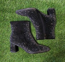Women's Sparkleb Rhinestone High Heel Ankle Booties Point Toe Black Sz 6.5
