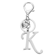 Initial Letter K Keychain, Stainless Steel Heart Alphabet Key Ring, Silver