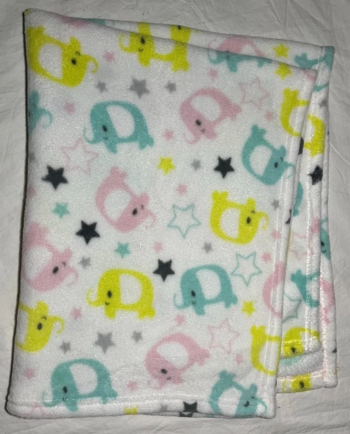 Manta bebé Cutie Pie blanca estrella elefante rosa verde gris niña polar 30x36 Foto 3 de 3