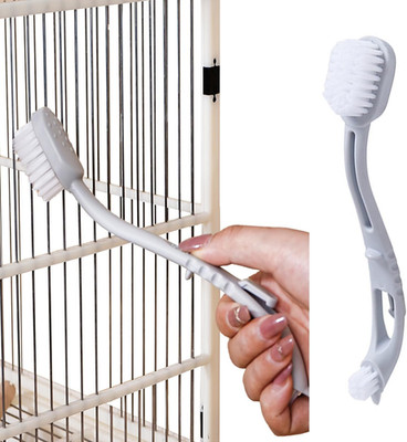 Bird Cage Cleaner with Two Brush Heads Long Handle Tool for Cleaning Bird Parrot