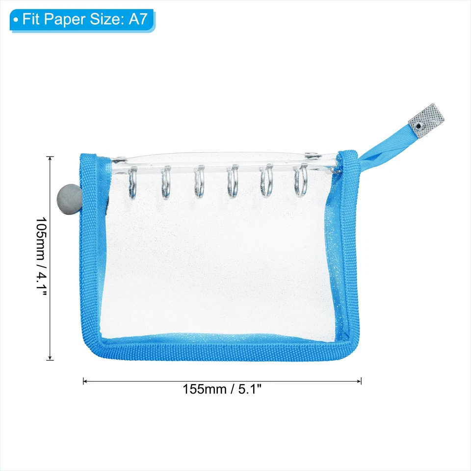 Soft PVC A7 Bling Clear Binder Cover with Zipper, Blue - Image 2 of 4