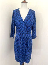 Diane von Furstenberg Size 10 NEW W/Tag Nollie Blue Printed Silk Knit Dress