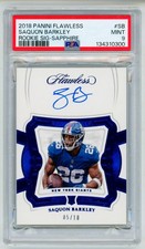 2018 Panini Flawless Saquon Barkley Sapphire Rookie Card RC Auto 05/10 PSA 9. rookie card picture