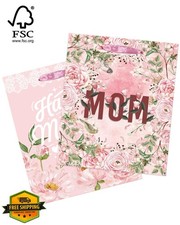qiqee Pink Large Mother's Day Gift Bag with Tissue Paper 2PCS
