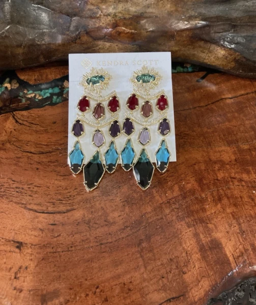 Kendra Scott Alexandria Tier Statement Multi Mix Drop Dangle Stud Gold Earrings - Image 2 of 2