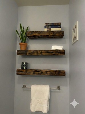 Floating Shelves Reclaimed Hand-Hewn Barn Beam From Old Growth Wood (Set of 3)