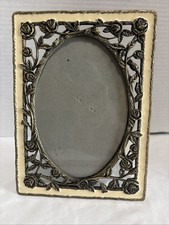 Vintage Brass Rose Picture Frame w/Oval 6  Opening