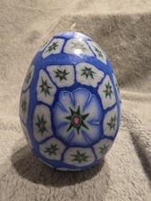 Vintage 90's Psychedelic Oval Candle Millefiori Venetian Glass Blue Egg Shape