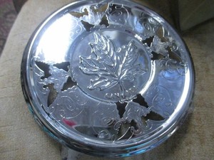 Vintage Chrome Plated Silver Canada 4 Footed Trivet Canadian Maple Leaf decor