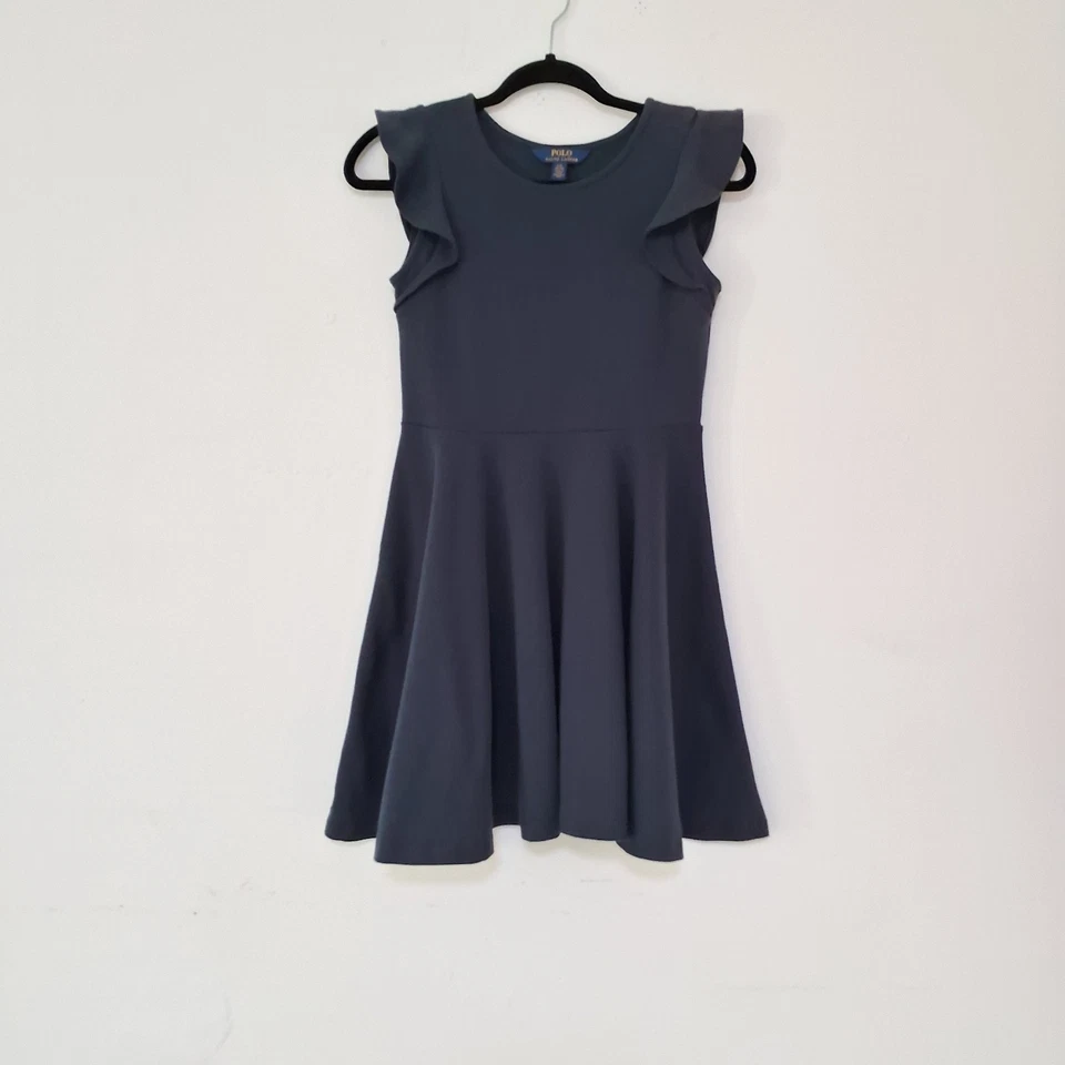 Polo Ralph Lauren Girls Dress Navy Blue Pleated Ruffle Dress Size L (12-14) - Image 2 of 4