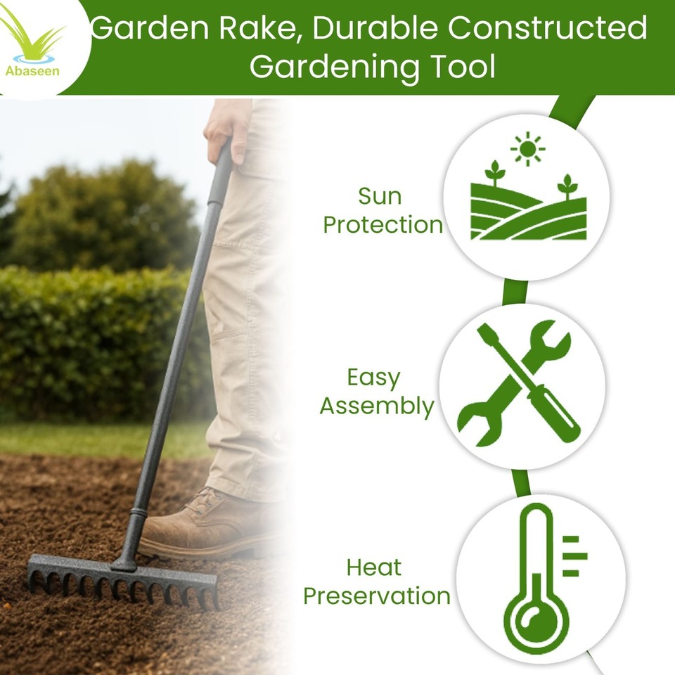 Heavy Duty Garden Rake 12 Teeth Carbon Steel Head with Long Handle ...