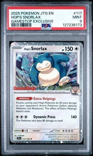 2025 POKEMON JTG EN-JOURNEY TOGETHER GAMESTOP EXCLUSIVE #117 HOP'S SNORLAX PSA 9