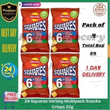 Walkers Squares Variety pack 24x 22g, salt & vinegar crisps, ready salted, Onion