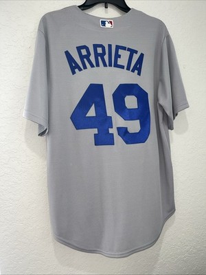 Chicago Cubs #49 Jake Arrieta Majestic Gray Away Button Jersey M