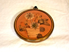 Vintage Handcrafted Pressed Flower Wall Hanging Brass Frame 3.5 inch Orange