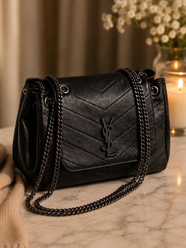 Saint Laurent Nolita YSL Black Leather Chevron Shoulder Bag
