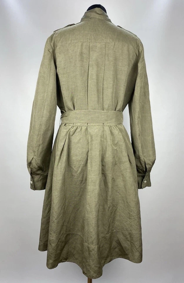 Vestido Camisa Loro Piana Mezcla Lino IT 44 Caqui Cinturón Hecho en Italia Foto 2 de 4