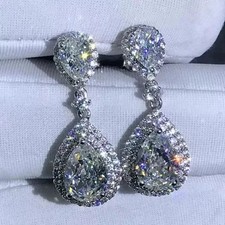 3Ct Pear Cut Lab-Created Diamond Teardrop Dangle Earrings 14K White Gold Plated