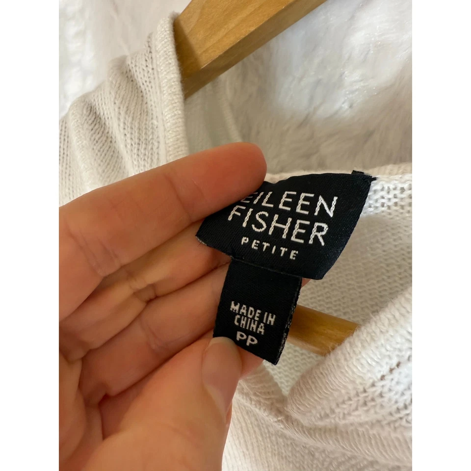 Suéter con Capucha Eileen Fisher Minimalista Blanco Transparente Premium 100% Lino XS Petite Foto 3 de 4