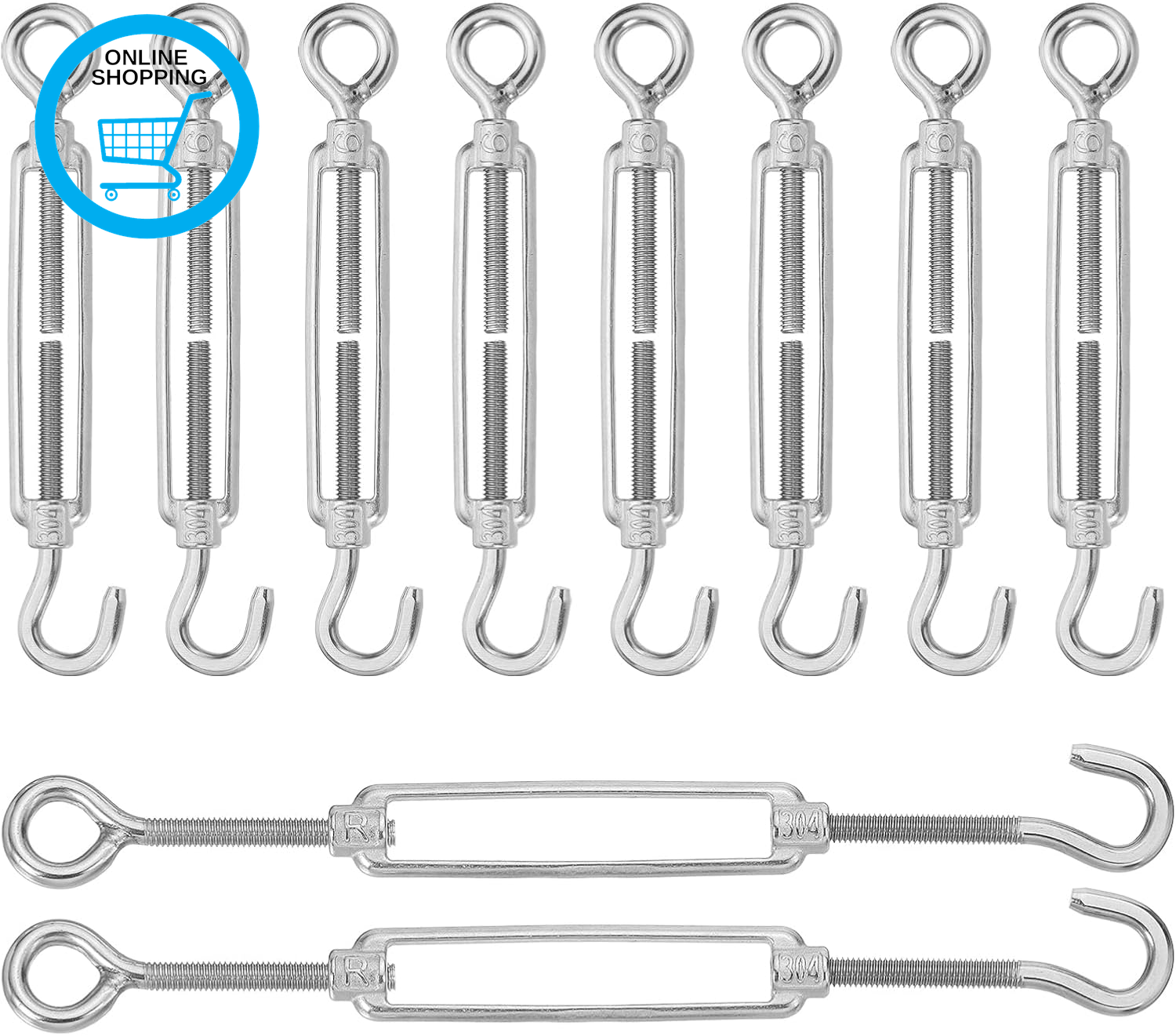 M6 Hook and Eye Turnbuckles for Cable Wire Rope Tension, 304 Stainless Steel Tur
