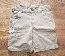 Carhartt Mens 36 Duck Canvas Carpenter Work Shorts 100 Cotton Khaki Zip Fly