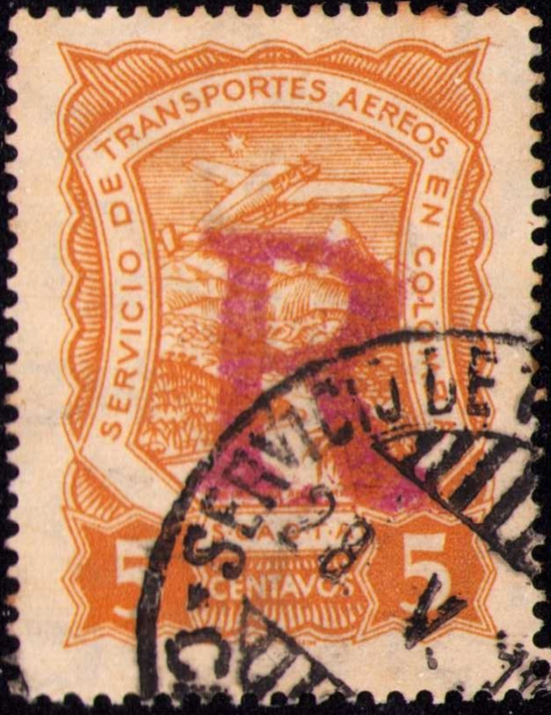 COLOMBIA - SCADTA - REGISTRATION - 5c HANDSTAMPED "R" IN RED - CARTAGENA - 1922