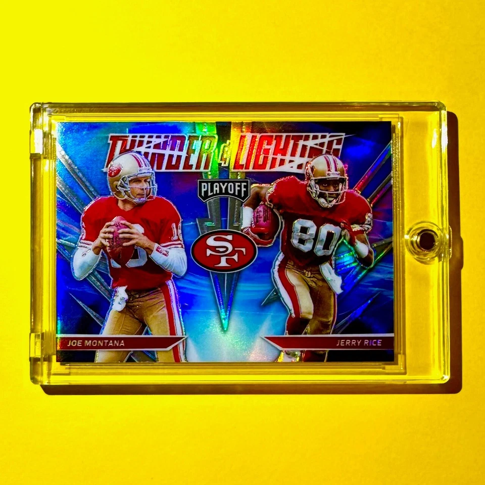 Joe Montana + Jerry Rice RARO REFRACTOR PLATEADO TRUENO Y RELÁMPAGO PRIZM - ¡Como nuevo! Foto 2 de 4