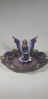 knelling girl with wings angel swarovski enameled jewelry trinket dish