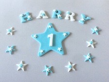 Edible Sugar Icing Name Age Star Blossom Flowers Plaque Set Cake Toppers