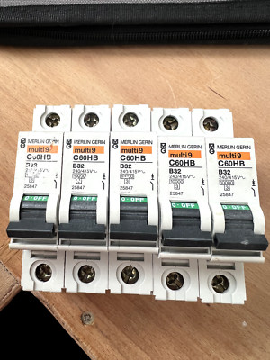 Merlin Gerin MCB 32 AMP einpoliger Schutzschalter Typ B 32A Multi9 C60HB132 25847 x5