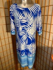 STUDIO ONE NEW YORK Blue & White Leaf Print Shift Dress * sz L