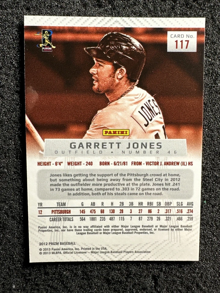 GARRETT JONES #117 2012 Panini Prizm Baseball QTY Pittsburgh Pirates - Image 2 of 3
