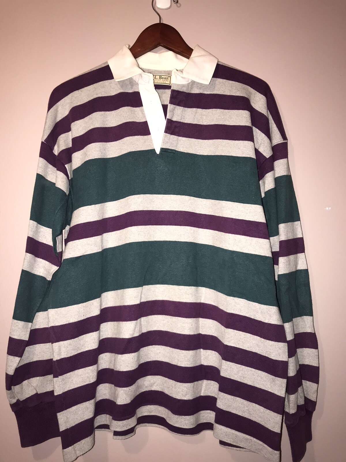 VINTAGE LL BEAN STRIPED RUGBY SHIRT made in USA large Gem