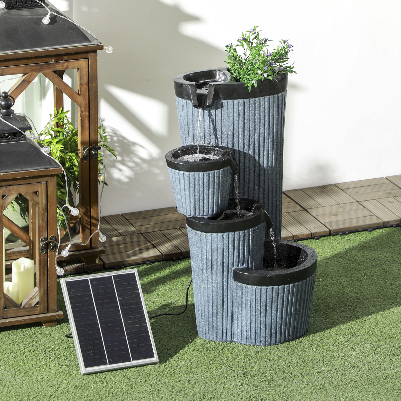 Solar Springbrunnen Mit LED - Vogelpaar Brunnen Mit Timer Für Garten & Terrasse