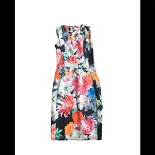 Calvin Klein Bright Summer Floral Sheath Dress Sz. 4  Fitted Exposed Back Zipper