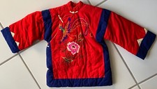 Child's Jacket Oriental Quilted Red Embroidered Birds Flowers Toddler Size 4 - 7