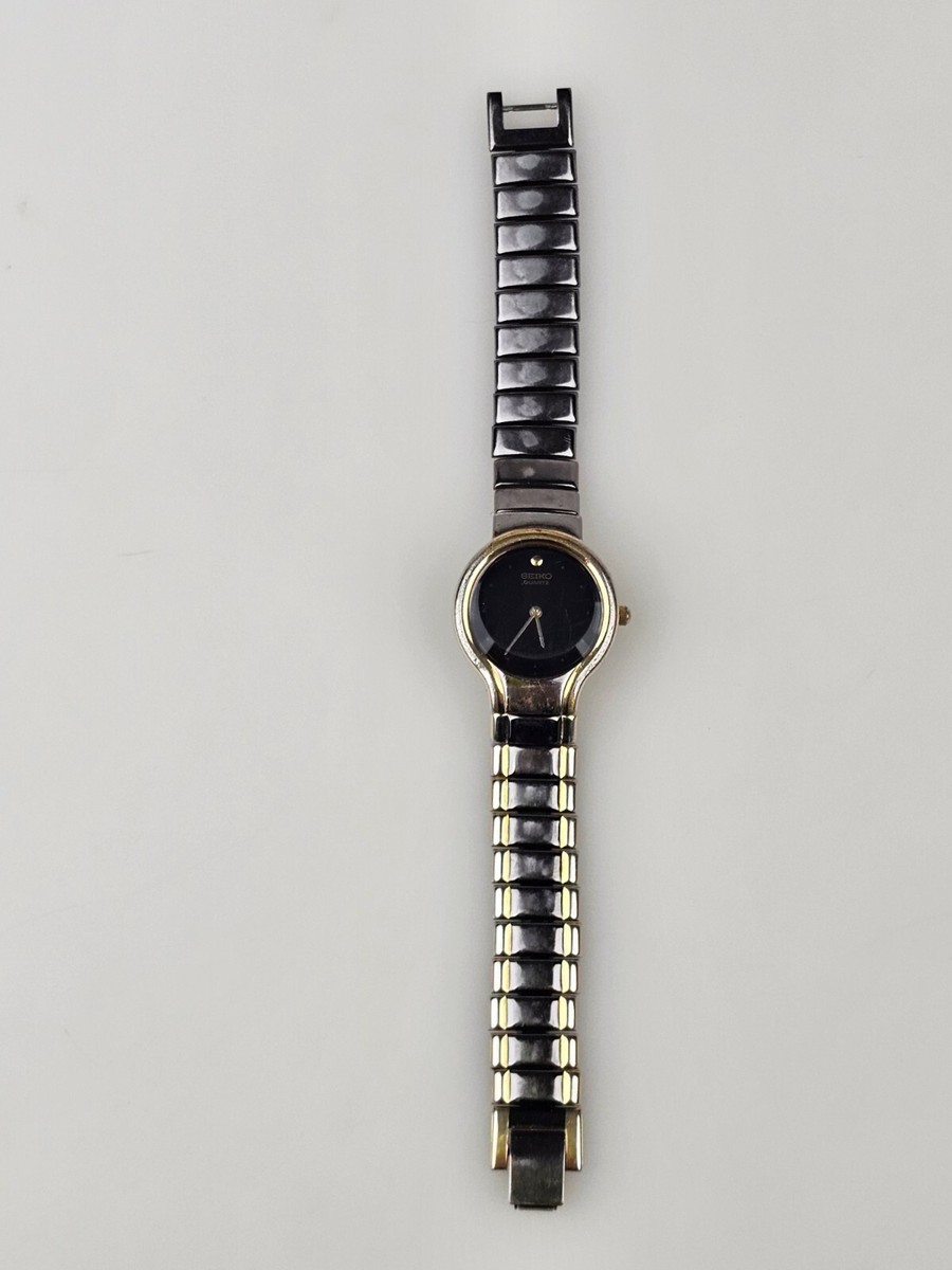 Seiko Women\'s Quartz Gold-Tone Watch Black Leather Strap 4N00-563H Vintage Oval Seiko 4N00-563H Quartz Oval Roman Numeral Ladies Watch  main image 4