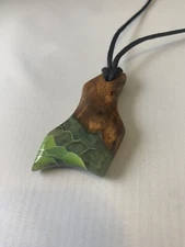 Green Wood, Resin And Aluminum Honeycomb Pendant Necklace UV Glow