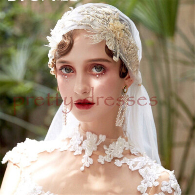 Vintage Victorian Beaded Lace Wedding Hat Veil 1920s lace bridal Juliet cap and veil with wax flowers. Now  main image 4