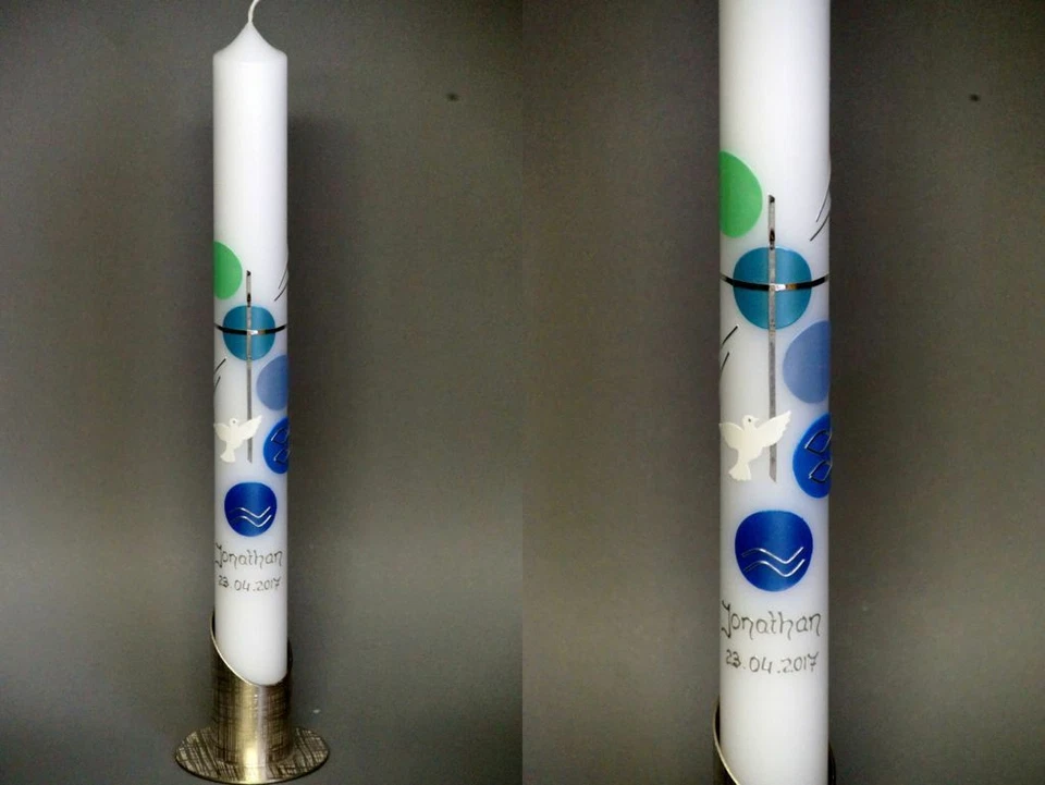 SILKES-KERZENLADEN Kommunionkerze / Taufkerze ♥ REINE HANDARBEIT ♥ - inkl. Beschriftung ! P 86