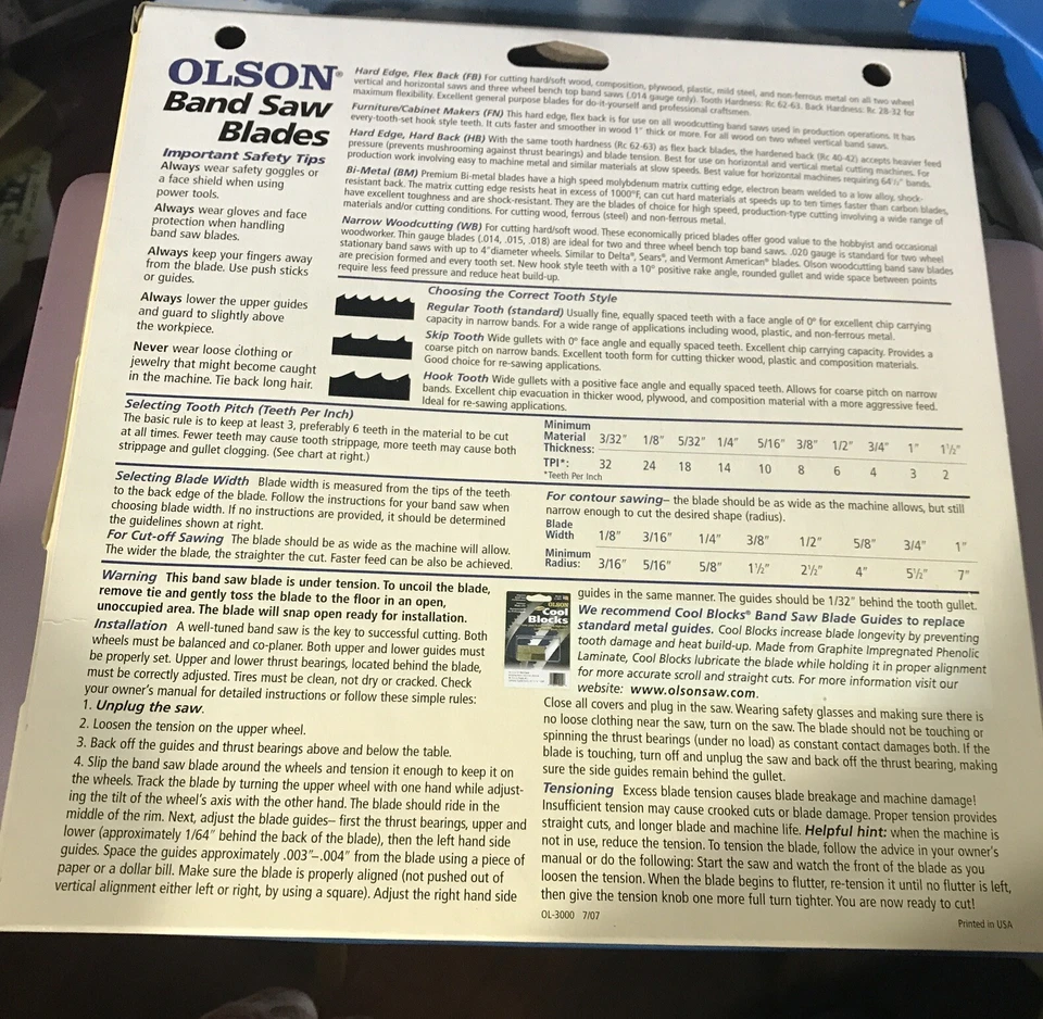 Hoja de sierra de cinta Olson 124’’ 1/4” de ancho calibre .025 4 TPI Flex Back FB250254S Foto 3 de 3
