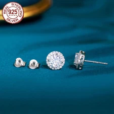 925 Sterling Silver Stud Crown Round Crystal Earring 8mm CZ Cubic Zircon Jewelry