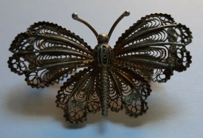 Broche Papillon En Argent Filigrané Début 1900 À Calmeilles