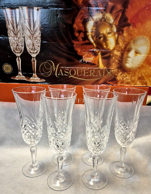 Vintage Cristal d 'Arques-Masquerade Champagne Flutes-Discontinued-Set of 6-NIB
