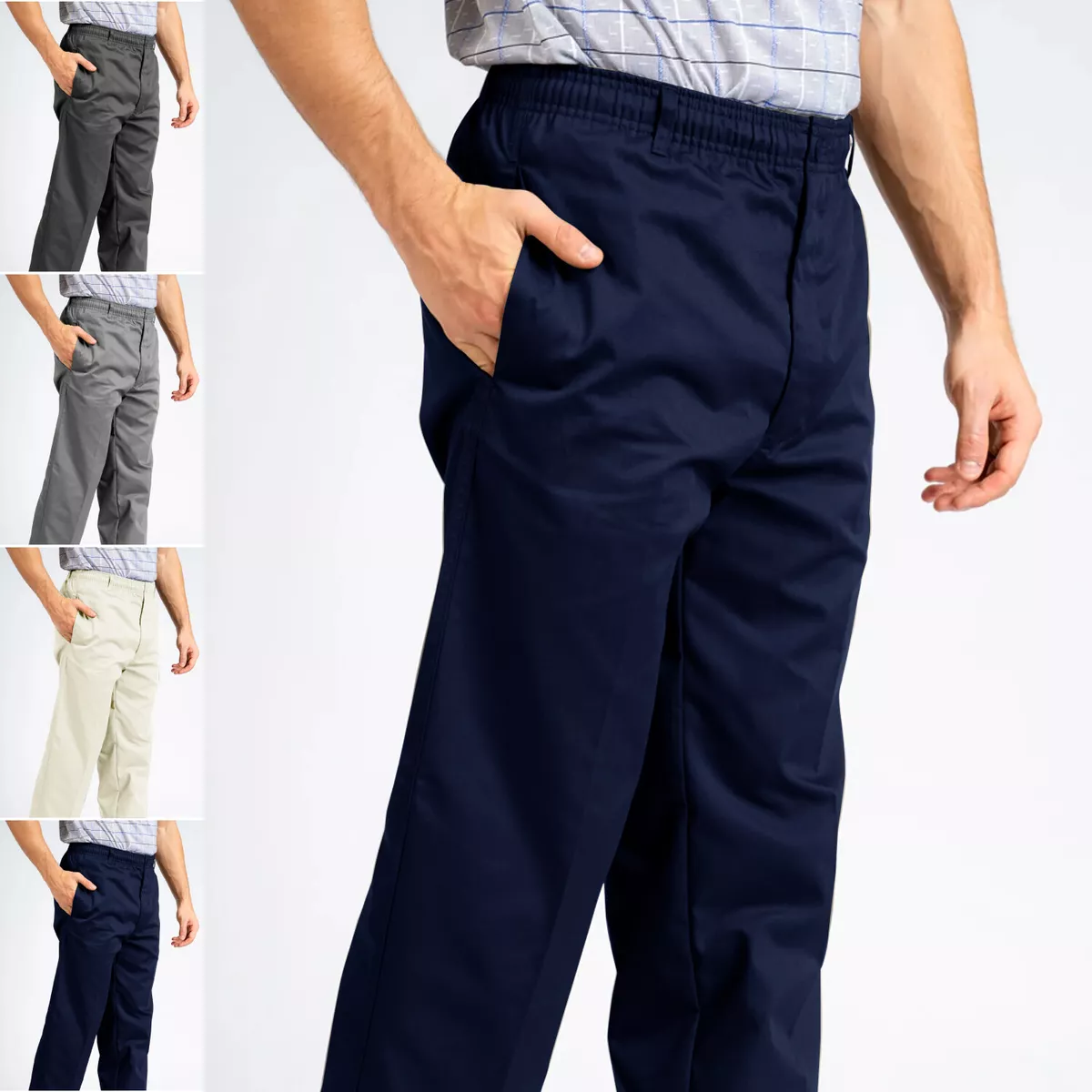 Mens Rugby Trousers Elasticated Waist Work Casual Smart Pants All Sizes W32  – 60