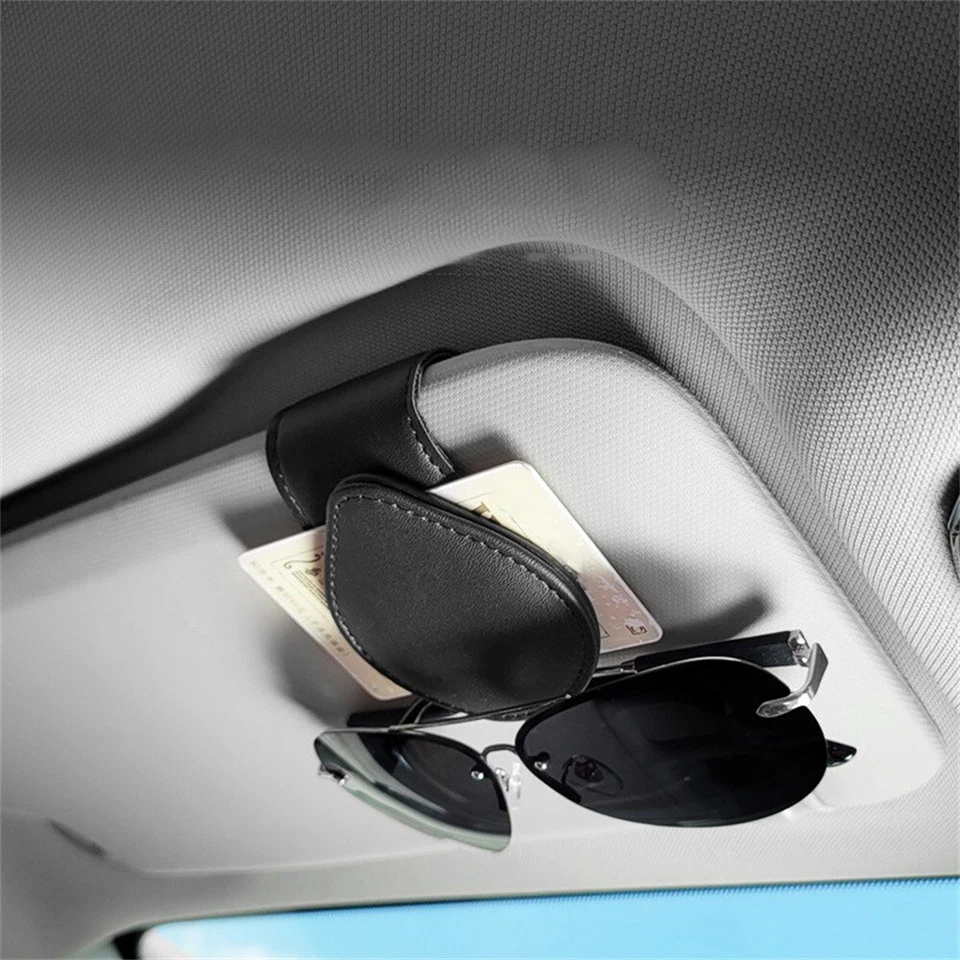 Car Sunvisor Leather Ticket Card Clip Sunglasses Glasses Holder Eyeglasses Mount - Image 2 of 4