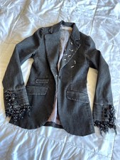 Skin Fish Denim Women’s Frilly Gothic Blazer 42 Xs Silk Lining Embroidered Y2k